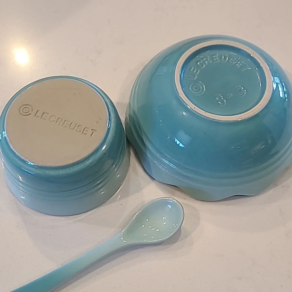 Le Creuset Cool Mint Retired Ramekin, Bowl, Mug & Spoon Set
